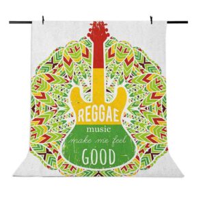 5x7 ft rasta vinyl photography backdrop,reggae music makes me feel good quote jamaican island culture iconic guitar background for baby birthday party wedding graduation home decoration