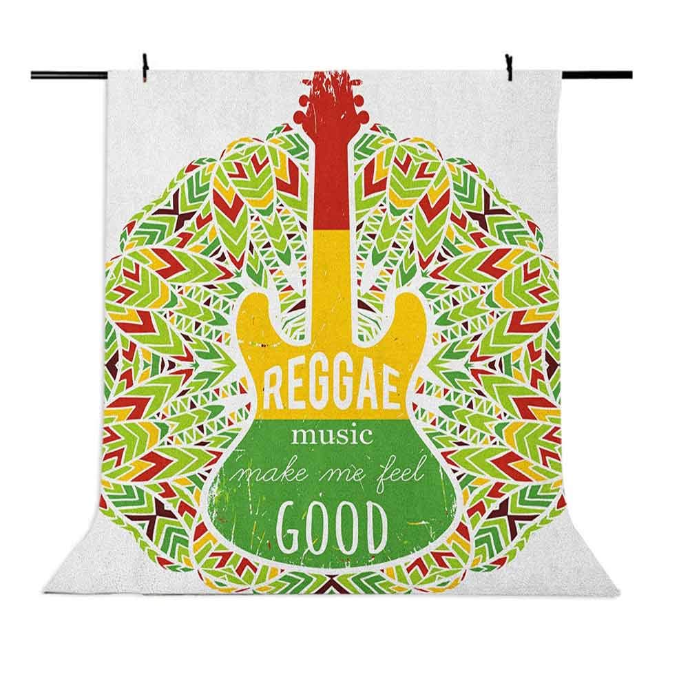 5x7 FT Rasta Vinyl Photography Backdrop,Reggae Music Makes Me Feel Good Quote Jamaican Island Culture Iconic Guitar Background for Baby Birthday Party Wedding Graduation Home Decoration