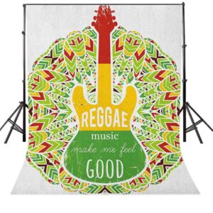 5x7 FT Rasta Vinyl Photography Backdrop,Reggae Music Makes Me Feel Good Quote Jamaican Island Culture Iconic Guitar Background for Baby Birthday Party Wedding Graduation Home Decoration