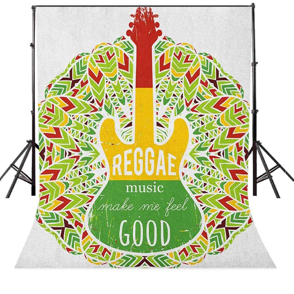 5x7 FT Rasta Vinyl Photography Backdrop,Reggae Music Makes Me Feel Good Quote Jamaican Island Culture Iconic Guitar Background for Baby Birthday Party Wedding Graduation Home Decoration