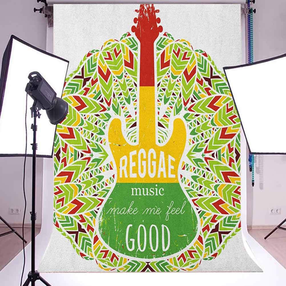 5x7 FT Rasta Vinyl Photography Backdrop,Reggae Music Makes Me Feel Good Quote Jamaican Island Culture Iconic Guitar Background for Baby Birthday Party Wedding Graduation Home Decoration