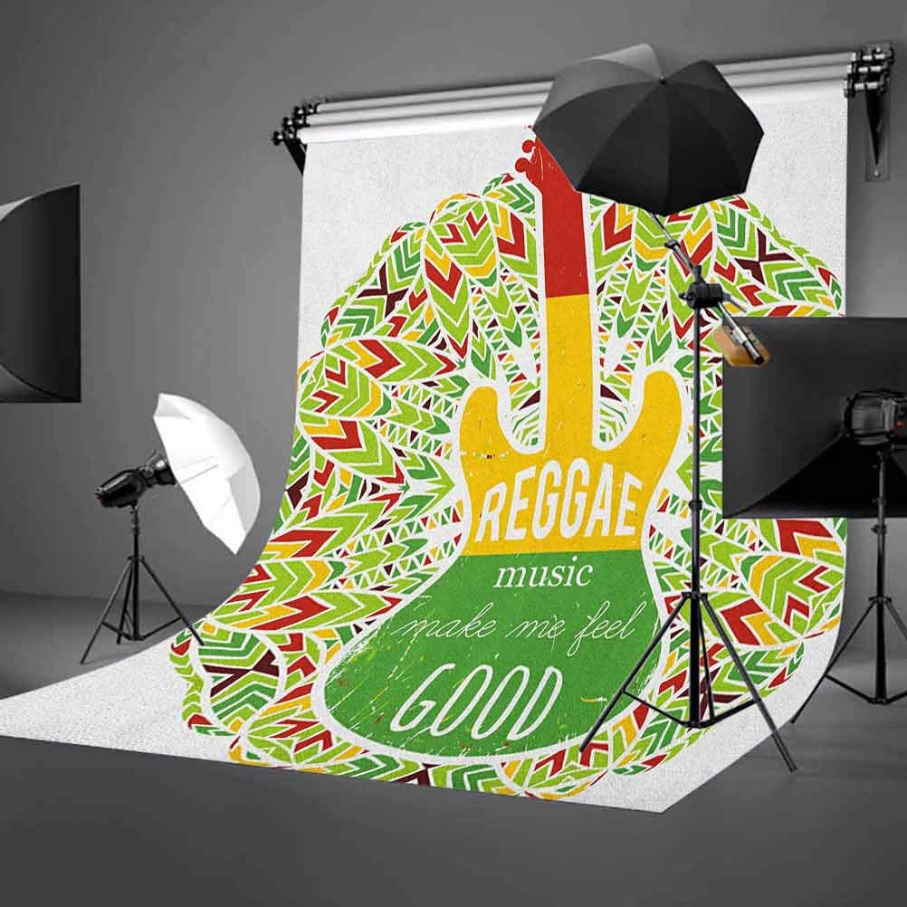 5x7 FT Rasta Vinyl Photography Backdrop,Reggae Music Makes Me Feel Good Quote Jamaican Island Culture Iconic Guitar Background for Baby Birthday Party Wedding Graduation Home Decoration