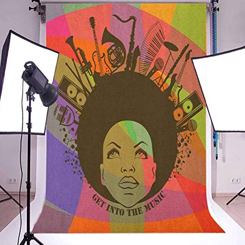 6x9 FT Vinyl Photography Background Backdrops,Illustration of American Young Woman Portrait with Musical Instruments Print Background for Child Baby Shower Photo Studio Prop Photobooth Photoshoot