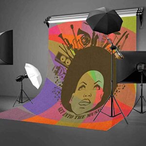 6x9 FT Vinyl Photography Background Backdrops,Illustration of American Young Woman Portrait with Musical Instruments Print Background for Child Baby Shower Photo Studio Prop Photobooth Photoshoot