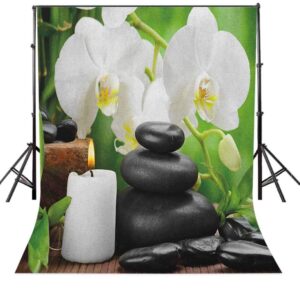 8x12 FT Spa Vinyl Photography Background Backdrops,Zen Hot Massage Stones with Orchid Candles and Magnificent Nature Remedies Background for Graduation Prom Dance Decor Photo Booth Studio Prop Banner