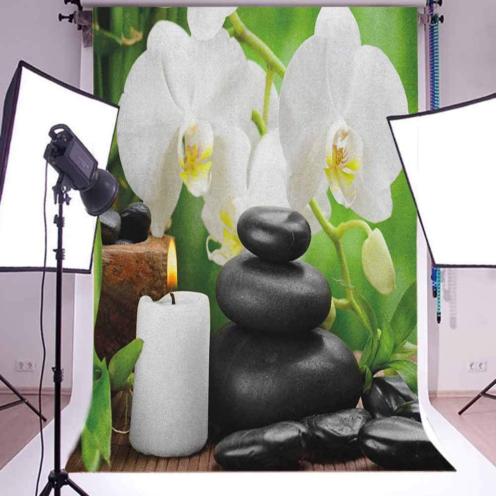 8x12 FT Spa Vinyl Photography Background Backdrops,Zen Hot Massage Stones with Orchid Candles and Magnificent Nature Remedies Background for Graduation Prom Dance Decor Photo Booth Studio Prop Banner