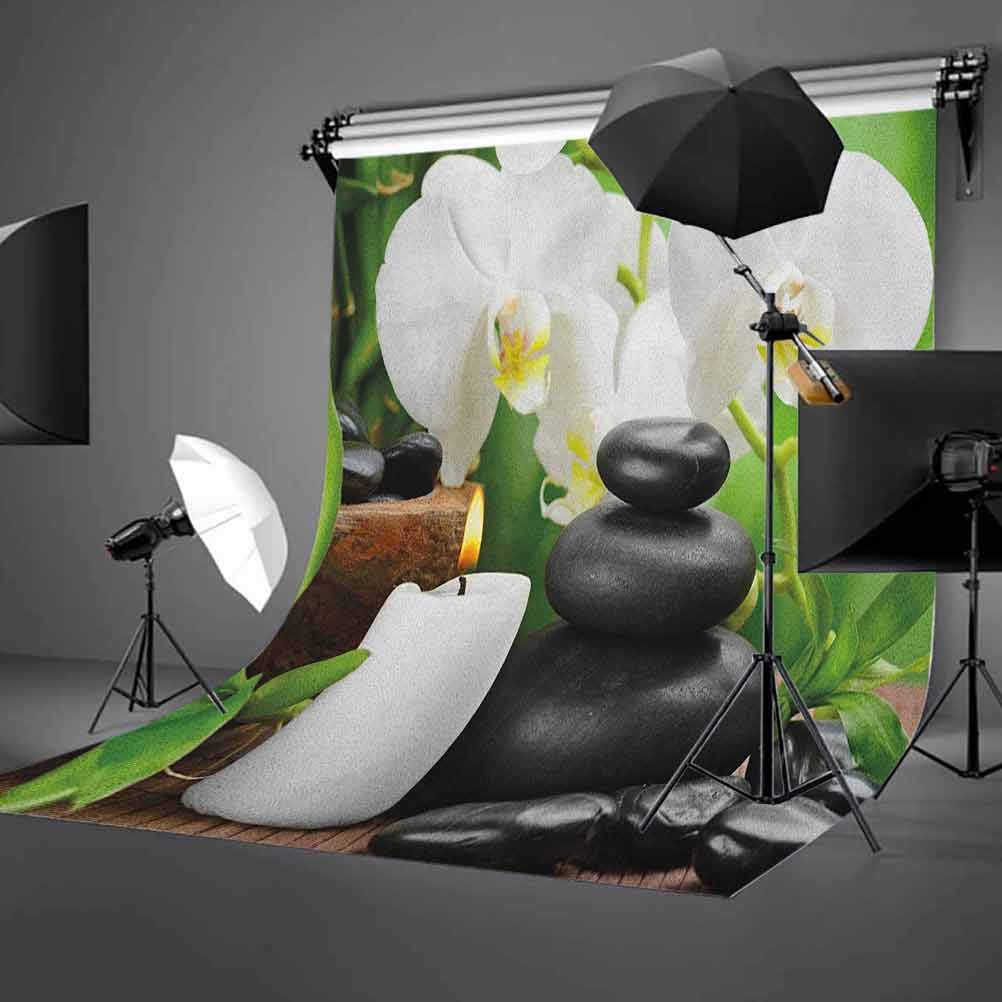 8x12 FT Spa Vinyl Photography Background Backdrops,Zen Hot Massage Stones with Orchid Candles and Magnificent Nature Remedies Background for Graduation Prom Dance Decor Photo Booth Studio Prop Banner