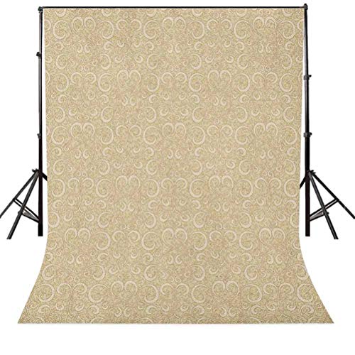 9x16 FT Beige Vinyl Photography Backdrop,Unusual Swirled Floral Patterns Oriental Style Motifs in Boho Design Print Background for Party Home Decor Outdoorsy Theme Shoot Props