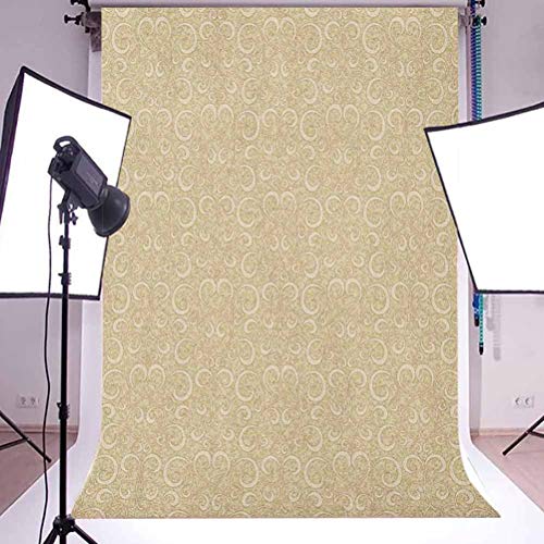 9x16 FT Beige Vinyl Photography Backdrop,Unusual Swirled Floral Patterns Oriental Style Motifs in Boho Design Print Background for Party Home Decor Outdoorsy Theme Shoot Props