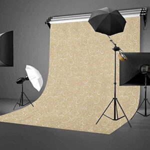 9x16 FT Beige Vinyl Photography Backdrop,Unusual Swirled Floral Patterns Oriental Style Motifs in Boho Design Print Background for Party Home Decor Outdoorsy Theme Shoot Props