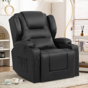 bingtoo swivel rocker recliner chairs rocking chair nursery glider rocker manual recliner swivel chairs for living room with side pockets, cup holder and lumbar pillow, faux leather…