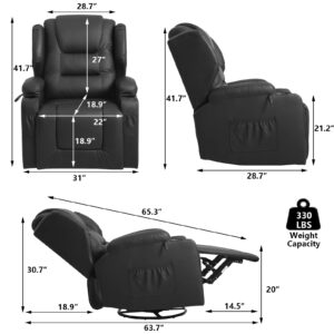 BINGTOO Swivel Rocker Recliner Chairs Rocking Chair Nursery Glider Rocker Manual Recliner Swivel Chairs for Living Room with Side Pockets, Cup Holder and Lumbar Pillow, Faux Leather…