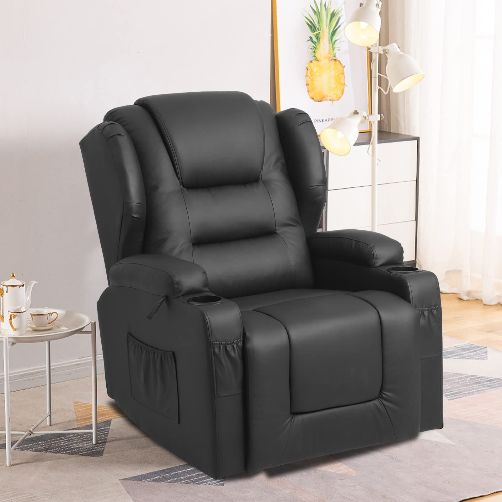 BINGTOO Swivel Rocker Recliner Chairs Rocking Chair Nursery Glider Rocker Manual Recliner Swivel Chairs for Living Room with Side Pockets, Cup Holder and Lumbar Pillow, Faux Leather…