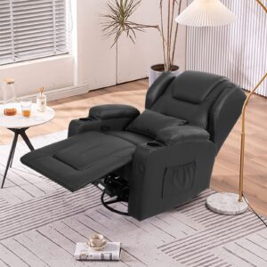 BINGTOO Swivel Rocker Recliner Chairs Rocking Chair Nursery Glider Rocker Manual Recliner Swivel Chairs for Living Room with Side Pockets, Cup Holder and Lumbar Pillow, Faux Leather…