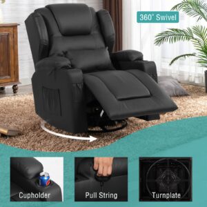 BINGTOO Swivel Rocker Recliner Chairs Rocking Chair Nursery Glider Rocker Manual Recliner Swivel Chairs for Living Room with Side Pockets, Cup Holder and Lumbar Pillow, Faux Leather…