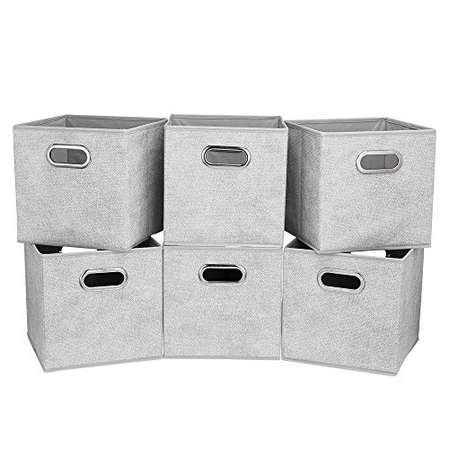 HSDT 13 inch Storage Cubes Bins Grey White Fabic Storage Cubes Inserts Foldable Cloth Storage Boxes Collapsible Storage Baskets Drawer for Cube Organizer ,QY-SC07-6