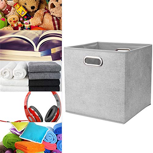 HSDT 13 inch Storage Cubes Bins Grey White Fabic Storage Cubes Inserts Foldable Cloth Storage Boxes Collapsible Storage Baskets Drawer for Cube Organizer ,QY-SC07-6