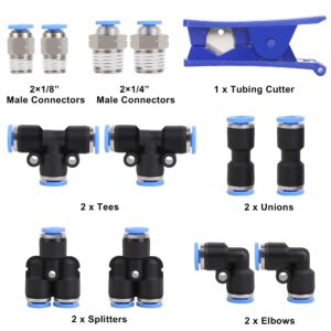 Hromee Air Line Tubing Kit, 5/32 Inch (3.97MM) OD x 32.8 Feet Polyurethane PU Tube and Push to Connect Fittings, 14 PCS Compressed Pipe and Accessories Kit