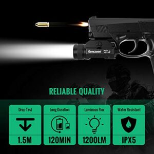 Gmconn 1200 Lumens Rail Mounted Compact Pistol Light LED Strobe Tactical Gun Flashlight with 2 x CR123A Lithium Batteries