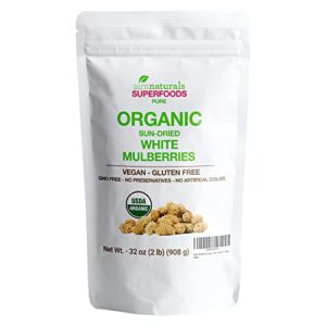 white mulberries dried organic bulk 2 lbs bag– 100% usda organic certified – sun dried, raw, non gmo & gluten free – product of turkey