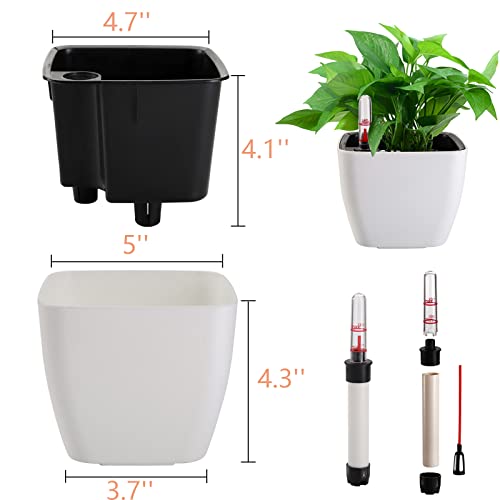 yarlung 6 Pack Self Watering Planter with Water Level Indicator, 5 Inch Plastic Plant Flower Pots Nested Container for Indoor Plants, Herbs, Aloe, Outdoor Gardening