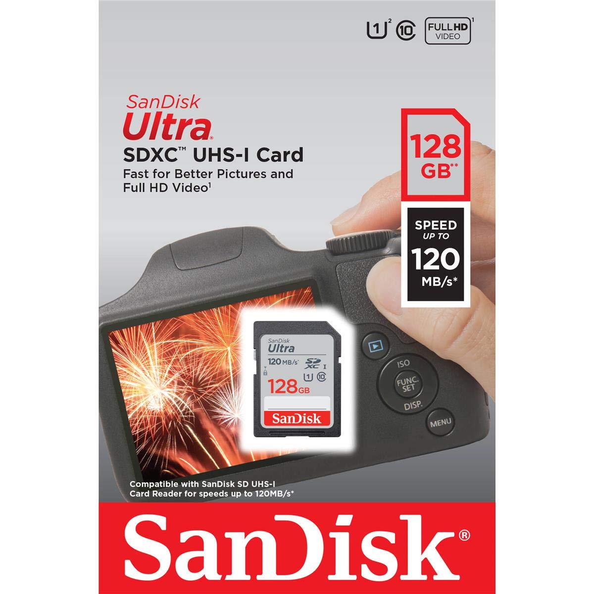 SanDisk 128GB Ultra UHS-I Class 10 U1 SDXC Memory Card, 120MB/s Read, 10MB/s Write