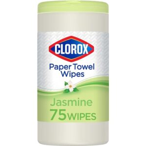 clorox multi-purpose paper towel wipes, trap and lift messes like a paper towel and kills 99.9% of bacteria*, sanitizing wipes, jasmine scent - 75 wipes