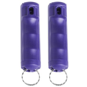 zarc vexor police strength pepper spray, flip-top finger grip, 20+ shots, 10-12 ft. range - two pack (purple)