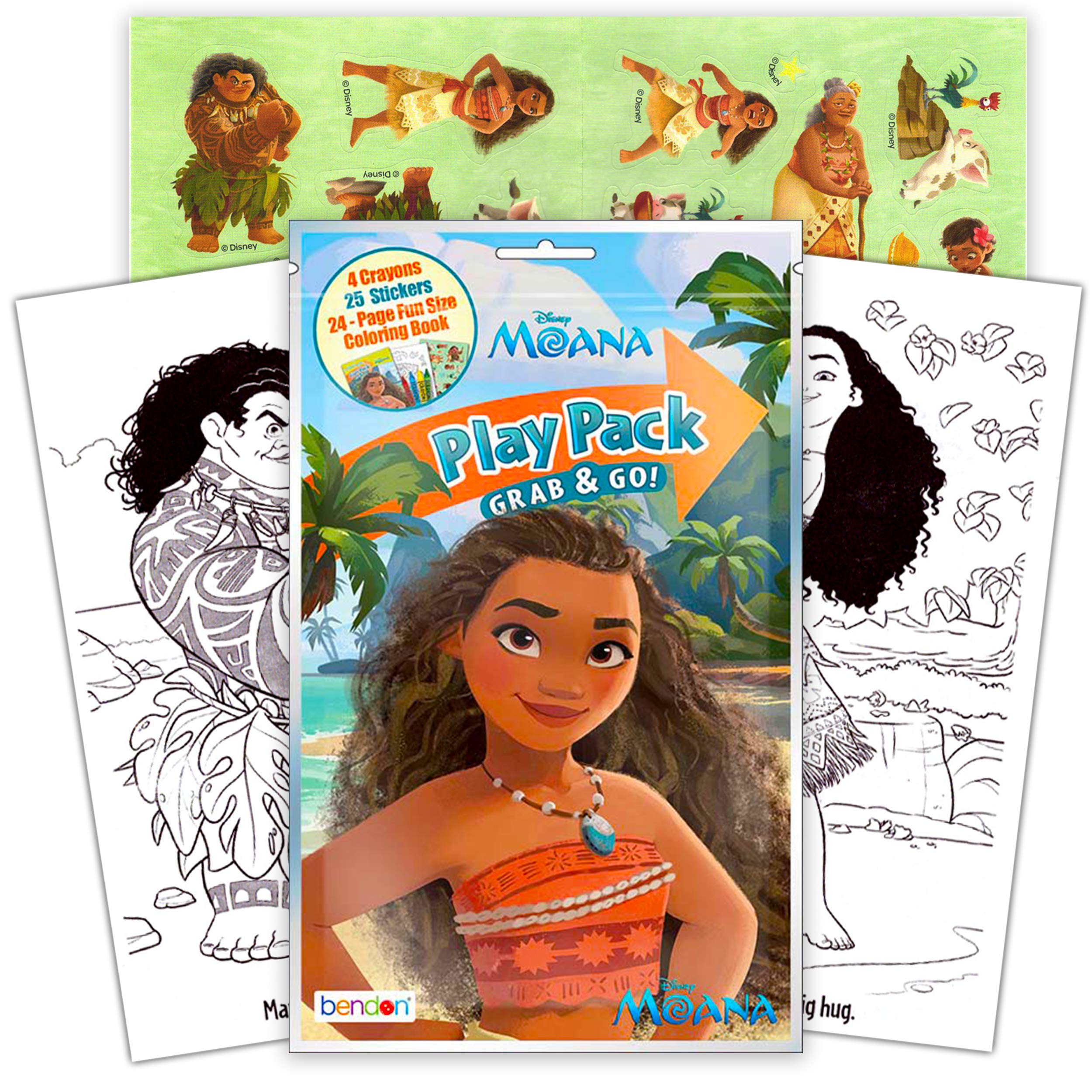 Bendon Publishing Set of 15 Kids Play Packs Bundle ~ Fun Party Favors Coloring Book Crayons, Stickers, Door Hanger, Loot Bags (Moana)