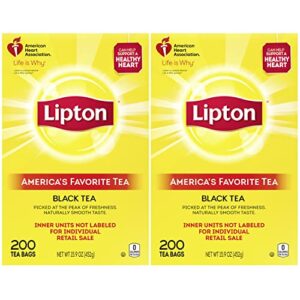 lipton tea bags, black tea for iced tea or hot tea, 200 count (pack of 2)