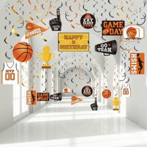 30 pieces basketball party hanging swirls decorations, sports theme party cutouts hanging foil swirls decorations for teenagers favor birthday party supplies