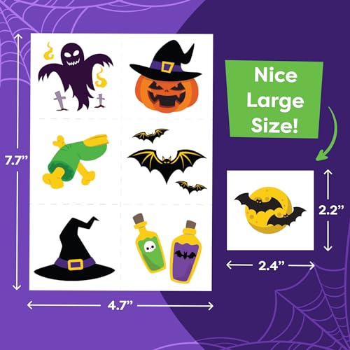 Halloween Temporary Tattoos For Kids Halloween Party Favors - 144 Pieces in 48 Unique Designs - Bulk Prizes Assorted Goodies Tattoos Goody Bag Stuffers