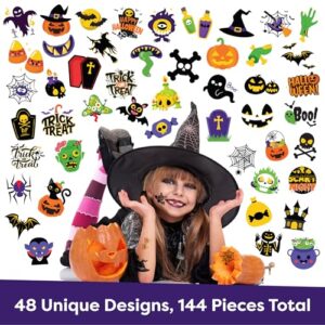 Halloween Temporary Tattoos For Kids Halloween Party Favors - 144 Pieces in 48 Unique Designs - Bulk Prizes Assorted Goodies Tattoos Goody Bag Stuffers