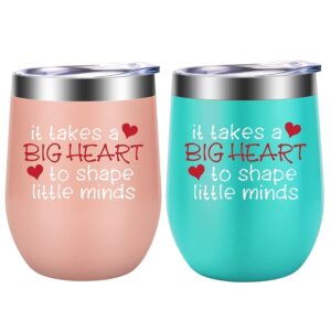 leado teacher gifts for women, teacher appreciation gifts - funny thank you gifts, christmas, birthday gifts for teachers - it takes a big heart to shape little minds wine tumbler, 2 pack