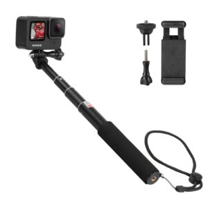 hsu extendable selfie stick， waterproof hand grip for gopro hero 12/11/10/9/8/7/6/5/4, handheld monopod compatible with cell phones, akaso campark insta360 x3 and other action cameras