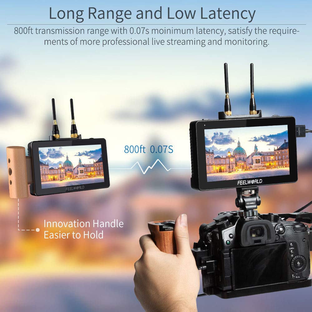 FEELWORLD FT6 FR6 5.5 Inch Wireless Video Transmission DSLR Camera Field Monitor Built in Transmitter and Receiver System Long Range 800ft Low Latency 0.07s Touch 3D LUT HDR 4K HDMI Director AC DP