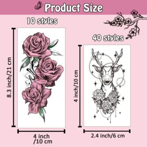 Cerlaza 162 Styles Temporary Tattoos for Women Adults Girls, Fake Sleeve Henna Sexy Tattoo Stickers, Leg Makeup Waterproof Realistic Long Lasting Semi Permanent Tattoos Kit-50 sheets