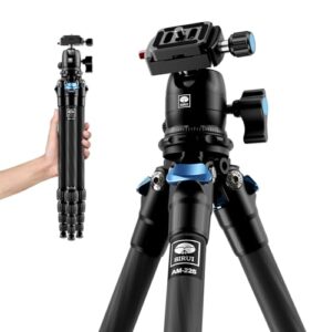 sirui 50″ carbon fiber travel tripod with 360° ballhead b-00k, lightweight compact professional tripod for cameras, 5 sections, quick release plate, weight 2lbs, loads 13.2lbs/6kg