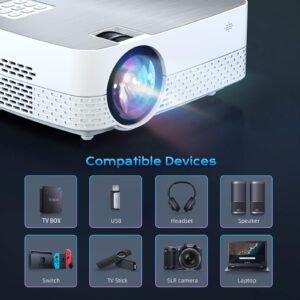 Movie Projector,6500 Lumens 1080P Supported HiFi Speaker for Home Theater Projector, 60,000 Hours LED lamp Life Outdoor Video Projector Compatible with TV Stick/Switch/Laptop/PS5/USB/HD ‎Bloomidea