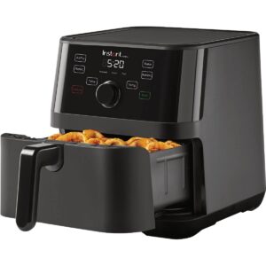 instant vortex 5.7qt air fryer, custom program options, 4-in-1 functions, evencrisp technology that crisps, roasts, bakes and reheats, 100+ in-app recipes, from the makers of instant pot, black
