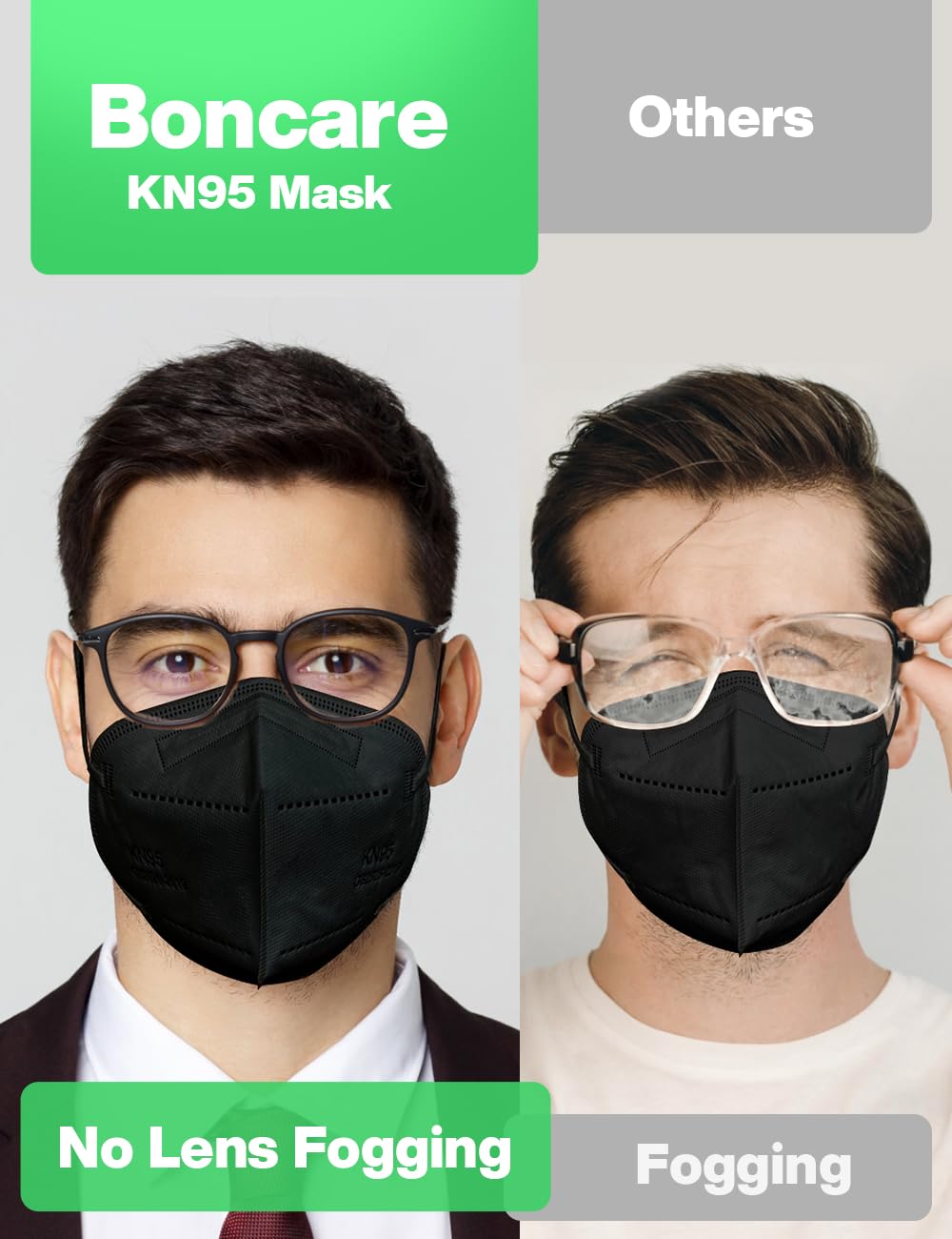 Boncare KN95 Face Mask 30 PCs, 5-Layer Black Face Mask for Men & Women Filter Efficiency≥ 95%, Breathable and Comfortable, Black