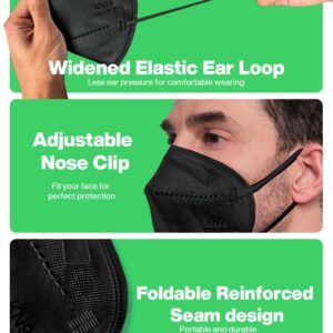 Boncare KN95 Face Mask 30 PCs, 5-Layer Black Face Mask for Men & Women Filter Efficiency≥ 95%, Breathable and Comfortable, Black