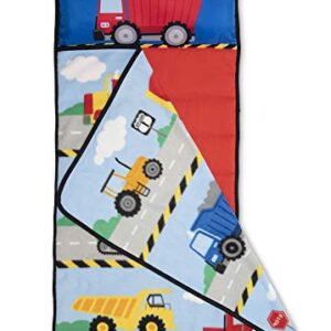 Baby Boom Funhouse Construction Area Trucks Kids Nap Mat Set – Includes Pillow and Fleece Blanket – Great for Boys Napping during Daycare or Preschool - Fits Toddlers, Blue