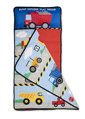 Baby Boom Funhouse Construction Area Trucks Kids Nap Mat Set – Includes Pillow and Fleece Blanket – Great for Boys Napping during Daycare or Preschool - Fits Toddlers, Blue