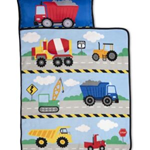 Baby Boom Funhouse Construction Area Trucks Kids Nap Mat Set – Includes Pillow and Fleece Blanket – Great for Boys Napping during Daycare or Preschool - Fits Toddlers, Blue