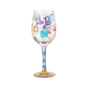 enesco designs by lolita take time to chill artisan hand-painted wine glass, 1 count (pack of 1), multicolor