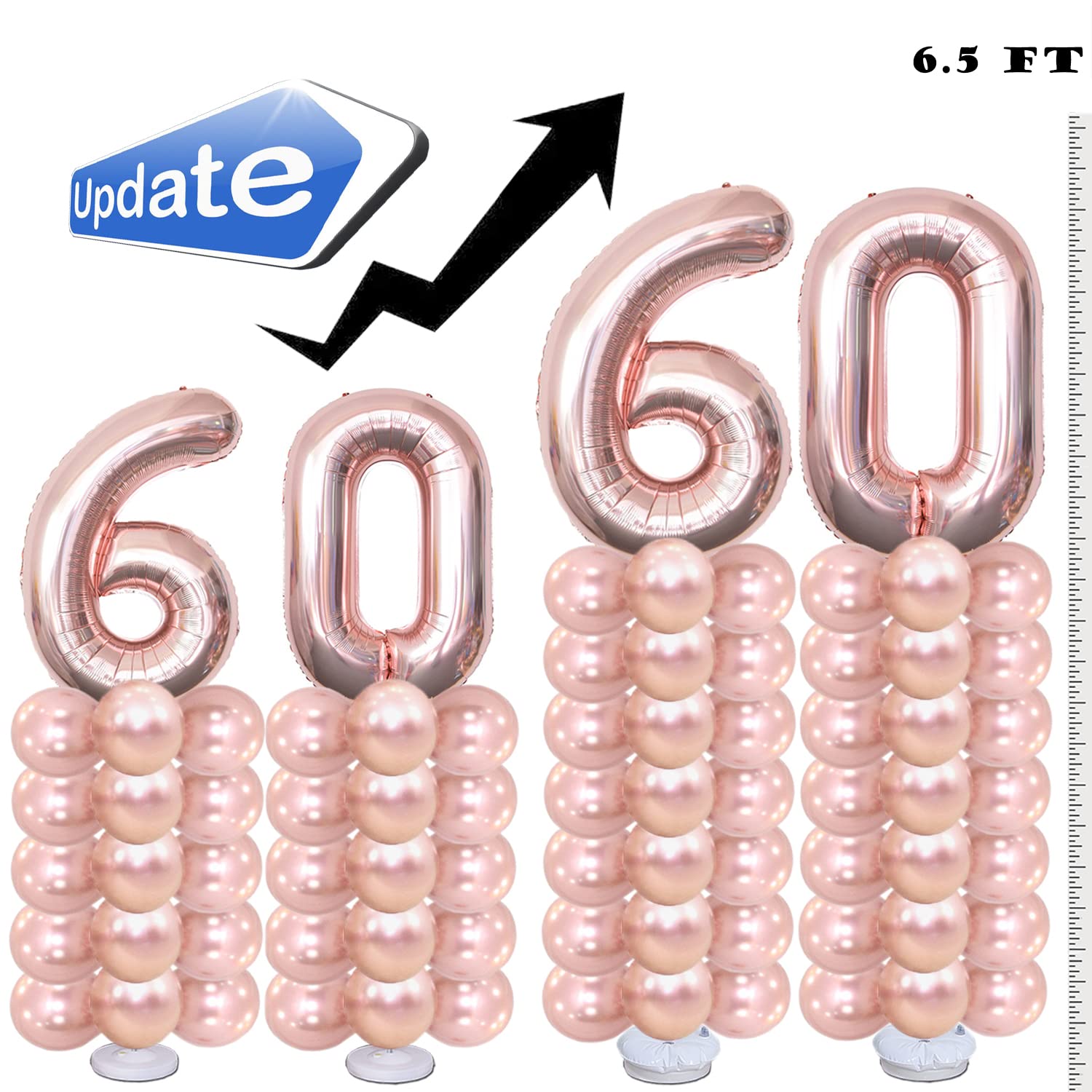 60th Birthday Decorations Kit for Women Ladies,Rose Gold 60th Birthday Balloons Column for 60s Party Decorations and 60th Anniversary Decorations (Rose Gold) (Rose Gold)