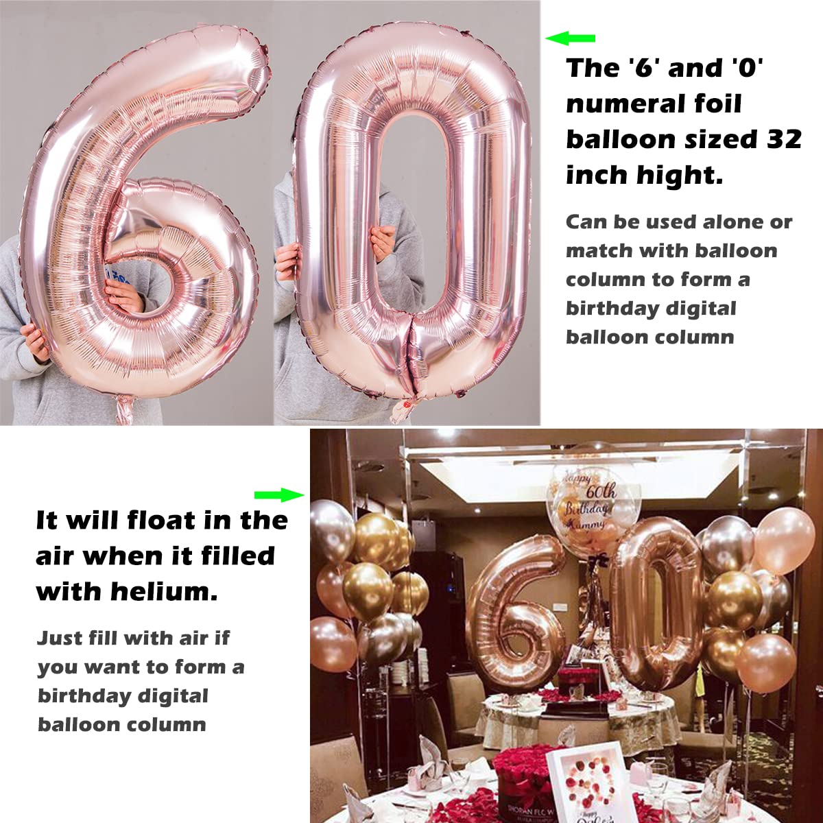 60th Birthday Decorations Kit for Women Ladies,Rose Gold 60th Birthday Balloons Column for 60s Party Decorations and 60th Anniversary Decorations (Rose Gold) (Rose Gold)