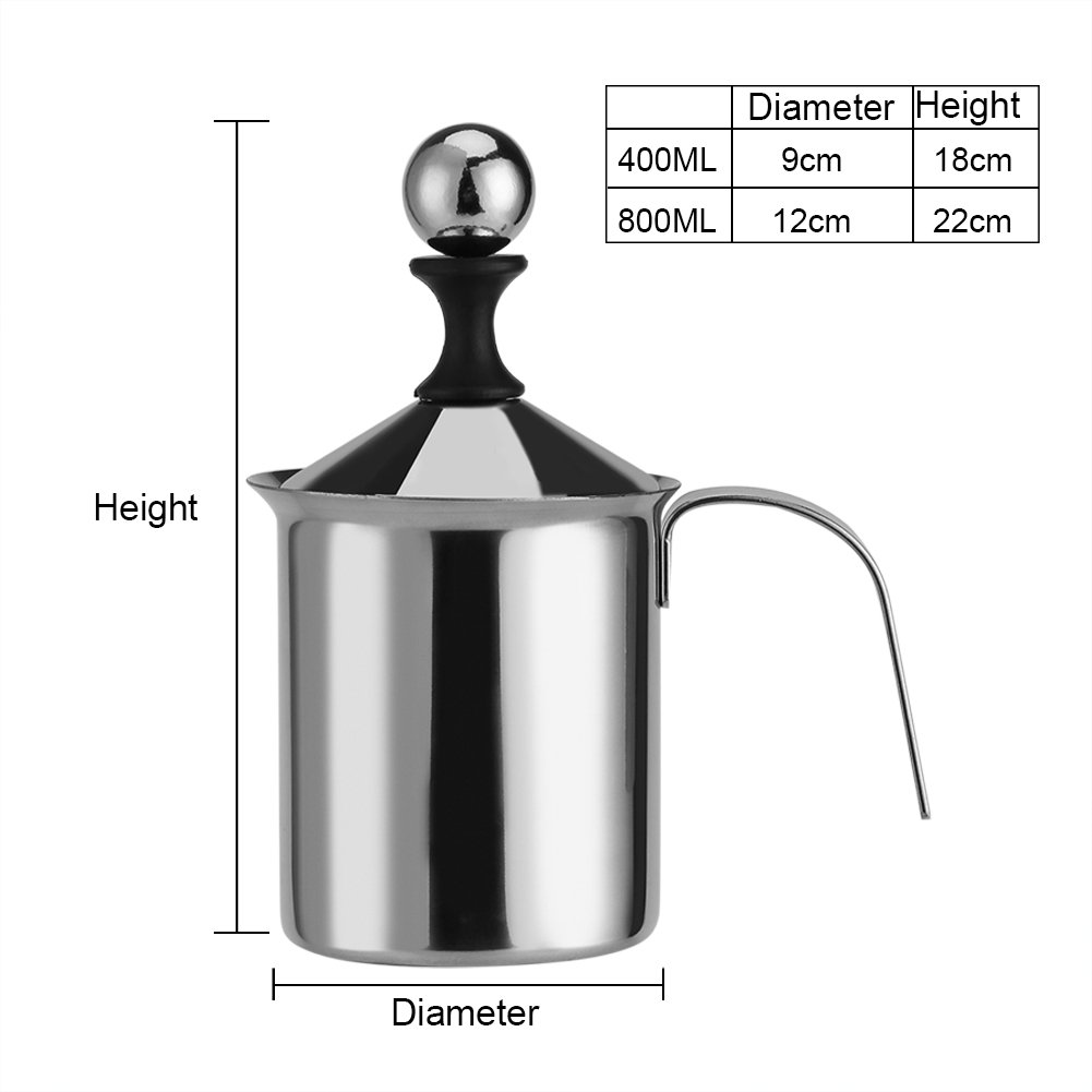 Handheld Milk Frother Pitcher, Stainless Steel Manual Foamer for Milk Coffee Milk Creamer Frother appuccino Coffee Foam Pitcher with Handle and Lid(800ML)