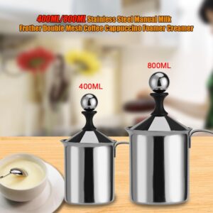 Handheld Milk Frother Pitcher, Stainless Steel Manual Foamer for Milk Coffee Milk Creamer Frother appuccino Coffee Foam Pitcher with Handle and Lid(800ML)